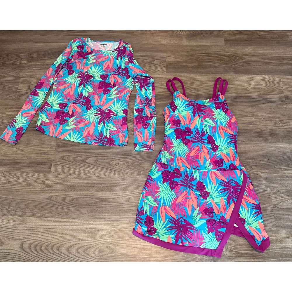 Lands End Tropical Print Swim Dress & Rash Guard Set Women's size 4 Swimwear